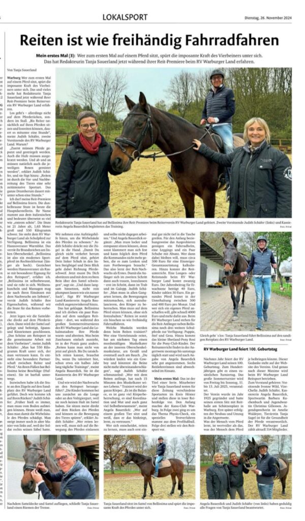 Westfalenblatt Zeitungsartikel "Reiten ist wie freihändig Fahrrad fahren"